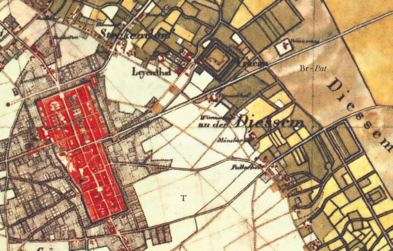 Abb. 3: Tranchot-Karte 1804: Wegesystem von der Stadt zur Burg
